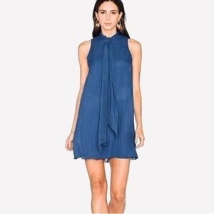 Alice + Olivia Cassidy Tie Neck Mini Dress Silk A-line Trapeze Style Blue Size S